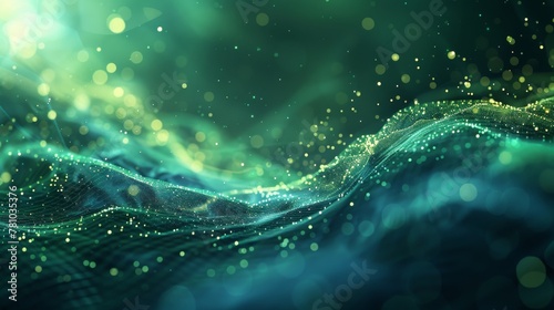 Abstract Green and Gold Particles in Wavy Motion 
