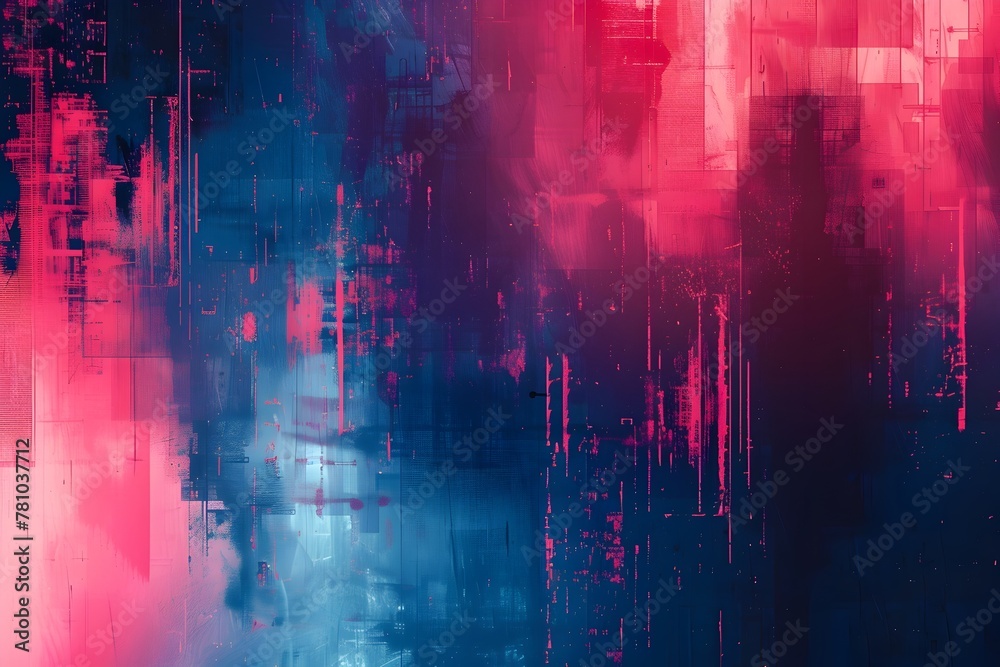 Vibrant and Distorted Digital Glitch Art Backdrop with Sharp Geometric Shapes and Vivid Colors