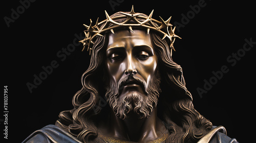 黒背景にイエスキリストの銅像の顔 photo