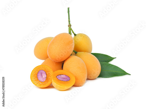 Fresh yellow organic sweet maprang Sweet or sour fruit also called Marian Plum, isolated on white background.