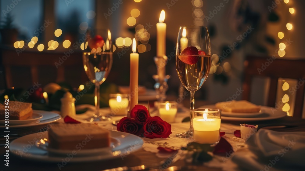 A romantic candlelit dinner at home, setting the stage for a surprise proposal. 