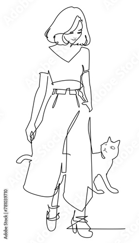 一筆書き-猫と女性