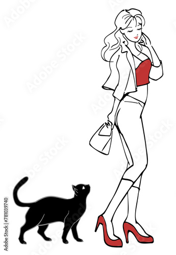 一筆書き-黒猫を連れて歩く