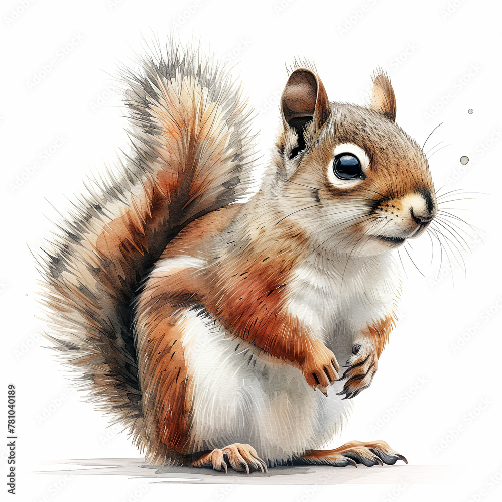 A squirrel is sitting on a white background