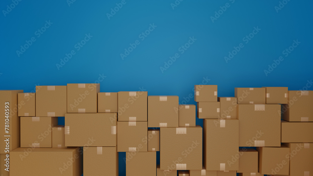 Stack of cardboard box carton or parcel in logistics warehouse. concept of delivering goods. 3D rendering. Stack of cardboard box carton or parcel in logistics warehouse. concept of delivering goods. 3D rendering.