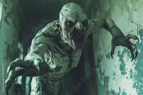 Terrifying Monster Creature Lurking in Shadows, Horror Scene with Menacing Ghoul, Spooky Concept for Halloween Design