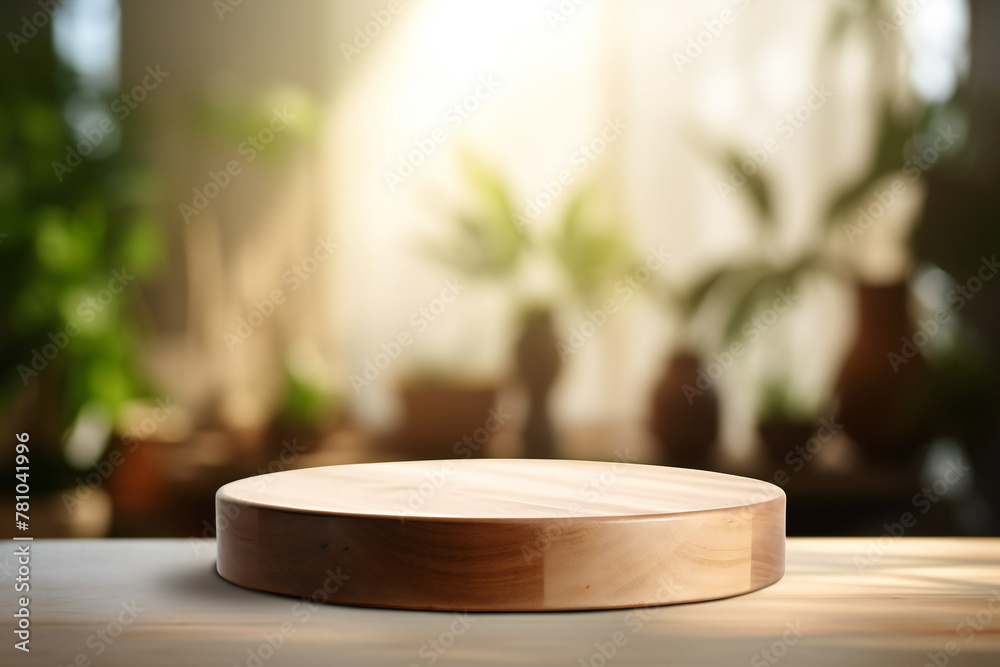 Wooden Podium in Natural Light: Rustic Product Display Backdrop Generative AI Wooden Podium in Natural Light: Rustic Product Display Backdrop Generative AI