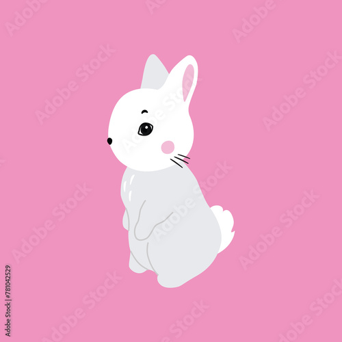 Bunny illustration, cute rabbit, hare. Gray, white, pink set of cutie animal portrait in pastel colors. Stickers, wall art, kids room decoration, easter