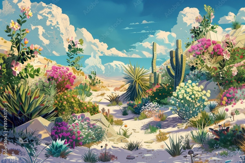 An oasis in the desert, resilient plants cling to life amid the barren sand.