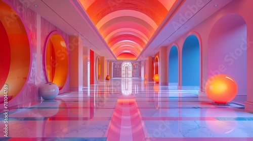 Vibrant Futuristic Hallway with Abstract Design