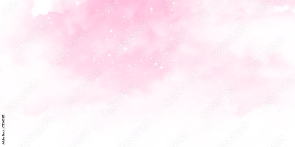 Watercolor sugar cotton clouds background. Pastel pink sky with clouds abstract watercolor background