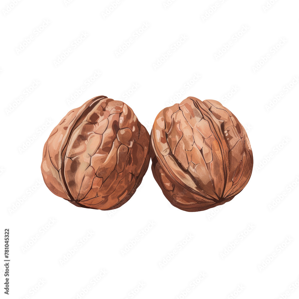 Two walnuts on transparent background
