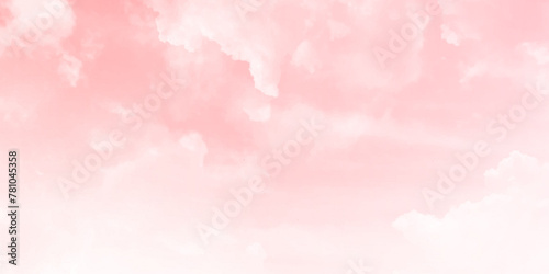 Pastel pink sky with clouds abstract watercolor background. Pink sky and white cloud detail in background with copy space.