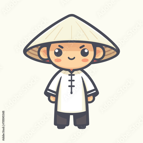 vienamese boy with hat and wears traditional vietnamese photo