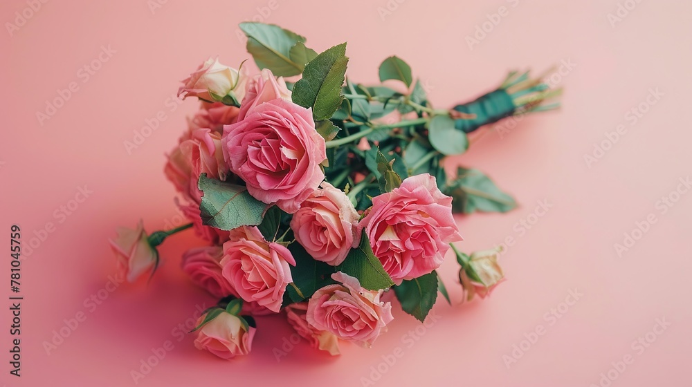 A bouquet catching its own wedding bouquet, selflove first isolate on soft color pink pastel background A bouquet catching its own wedding bouquet, selflove first isolate on soft color pink pastel background