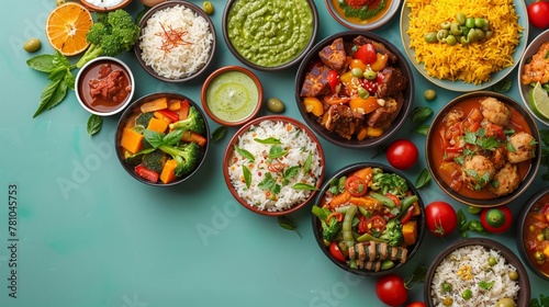 A multicultural food festival where dishes from around the world share recipes isolate on soft color background #781045753