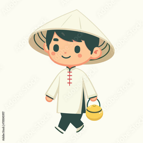 vietnamese child with a hat and tradtional
