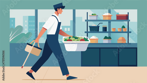 A busy office worker stops by a grocery store during their lunch break to pick up a quick salad from the salad bar. Instead of using the