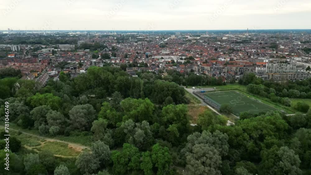 Aerial View of Soccer Field Surrounded by Trees Between Bourgoyen-Ossemeersen and Rooigem in Ghent