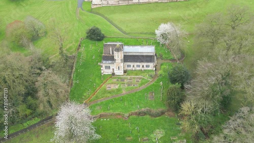 Drone footage of architecture of Rockingham Church in Northamptonshire, England. photo