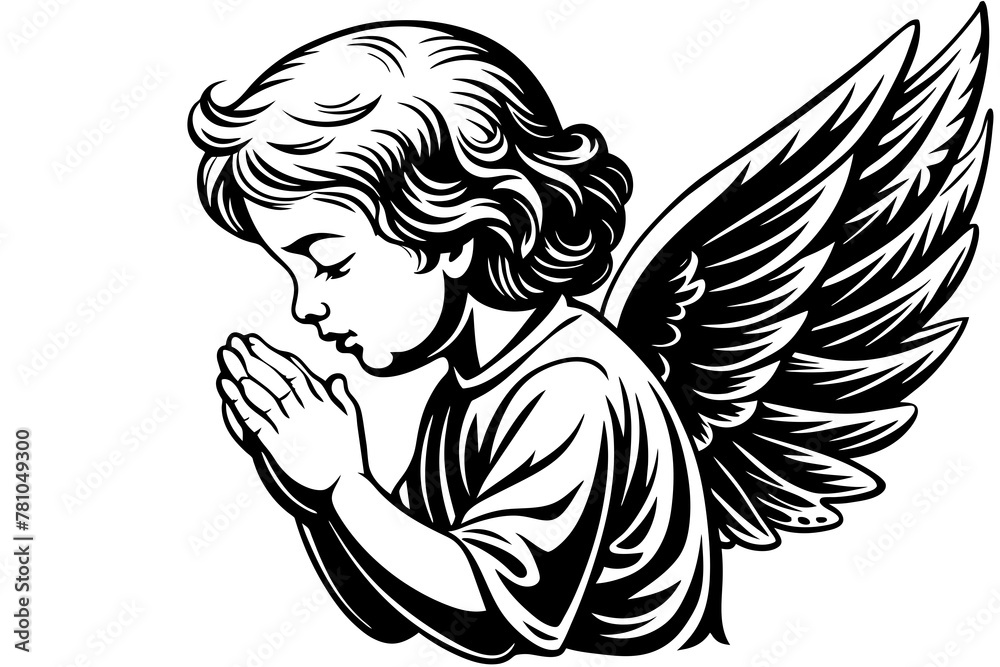 child-angel-praying-side-view vector 