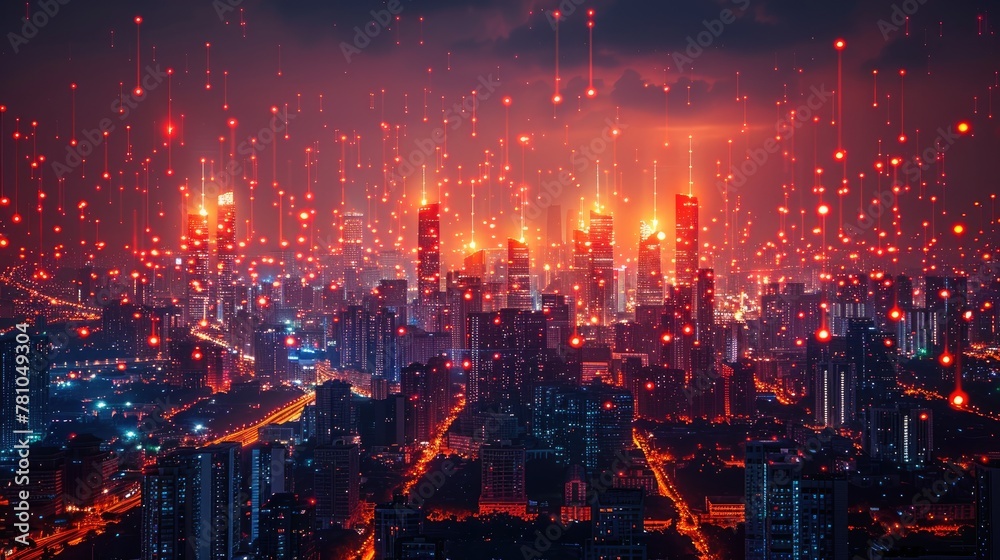 A breathtakingly futuristic cityscape alive with neon light circuits and glowing high-rises, evoking a sense of advanced urban technology. Generative AI A breathtakingly futuristic cityscape alive with neon light circuits and glowing high-rises, evoking a sense of advanced urban technology. Generative AI