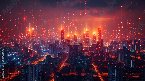 A breathtakingly futuristic cityscape alive with neon light circuits and glowing high-rises, evoking a sense of advanced urban technology. Generative AI