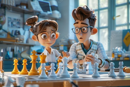 A man and a woman are playing a game of chess