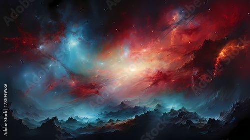 A symphony of ruby and turquoise sweeps across the canvas of the cosmos."
