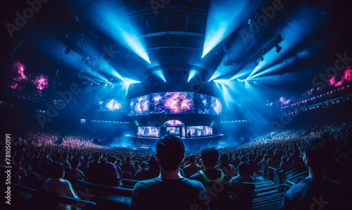 Thrilling E-Sports Spectacle: Packed Arena, Rapt Audience, Intense Gaming Action photo
