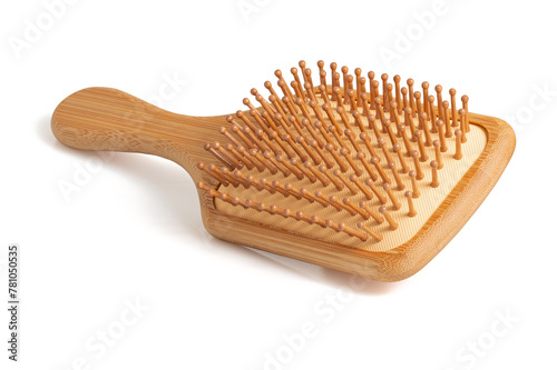Fotografie New wooden hair brushes massage the scalp to promote blood circulation and hair care hairdressing isolated on a white background with a clipping path
