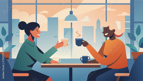 Two friends sit at a cozy café sharing stories and laughter in a language that was once foreign to them both. As they raise their cups in a