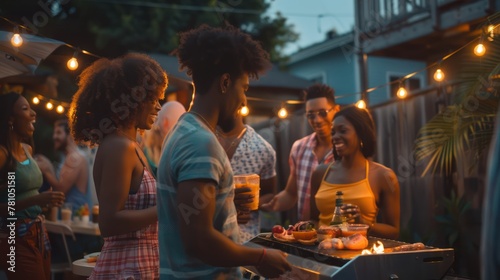 A group of neighbors hosting a block party barbecue. 