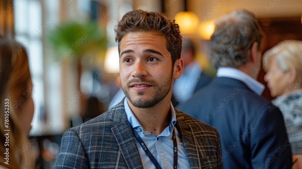 Fototapeta premium A professional networking event captured in candid moments of interaction and engagement