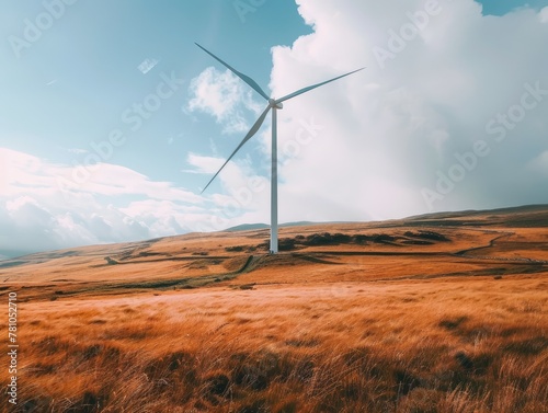 Lone wind turbine in a field