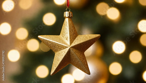 Golden Christmas Ornamenton golden bokeh background