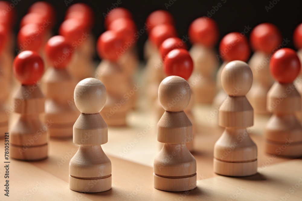A man is playing a game of chess with a red figure of a man in a suit. A man is playing a game of chess with a red figure of a man in a suit.