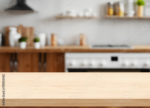 Table top for product display with blurred modern kitchen © pockygallery11