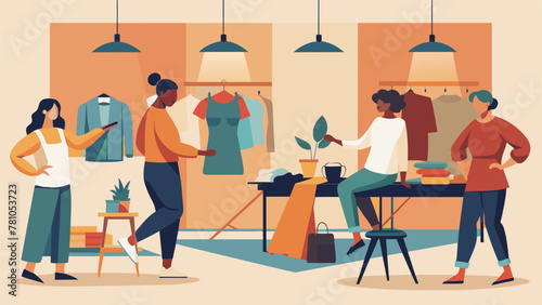 A neighborhood holds a clothing swap event where members can bring unwanted garments to exchange with others reducing the amount of clothing