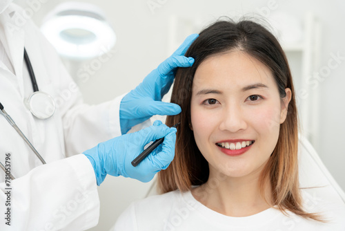 plastic surgery, beauty, Surgeon or beautician touching woman face, surgical procedure that involve altering shape of nose, doctor examines patient nose before rhinoplasty, medical assistance, health.