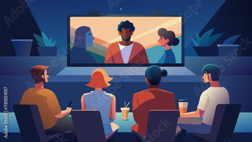 A virtual movie night with friends takes place as they all simultaneously watch a film and chat about it in a group chat recreating the classic photo