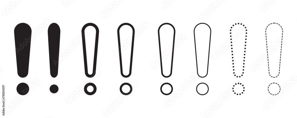 Exconationmarks Sign Vektorová grafika „Exclamation marks icon. Set of black linear ...
