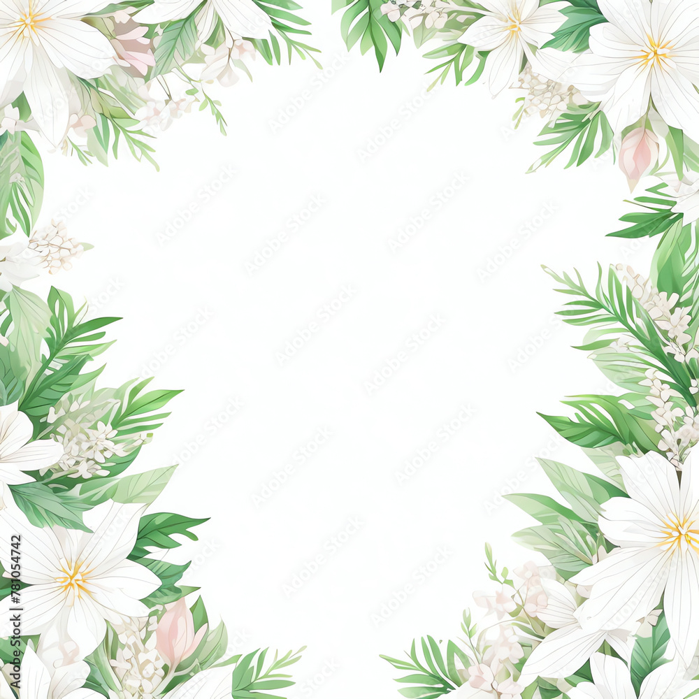 Fototapeta premium frame leaves border copy space center, vintage flower woodland.
