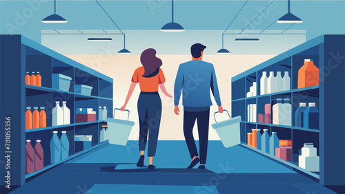 A couple walks handinhand through a department store taking advantage of the stores bulk buying section. By purchasing a years worth of laundry