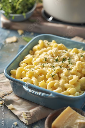 Mouth-Watering Cheesy Baked Macaroni and Cheese Dish Garnished with Fresh Herbs