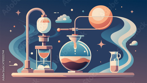 An ethereal depiction of the siphon brewing process with abstract swirls and bubbles representing the pressure and vacuum at work creating a