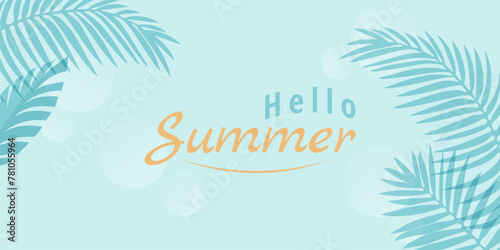 Banner for summer party, sale in trendy bright colors with tropical leaves. Tropical background with lettering and palm leaves.