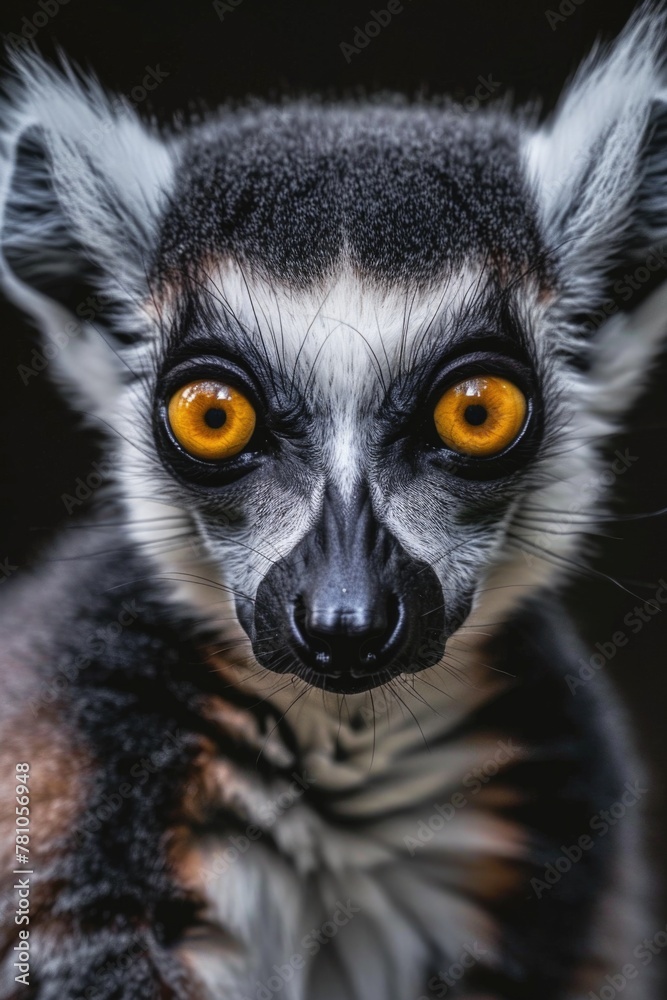 Obraz premium Close up of a ring tailed lemur's face. Ideal for educational materials