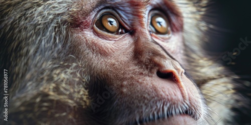 A close up of a monkey's face with a blurry background. Perfect for nature and wildlife themes photo