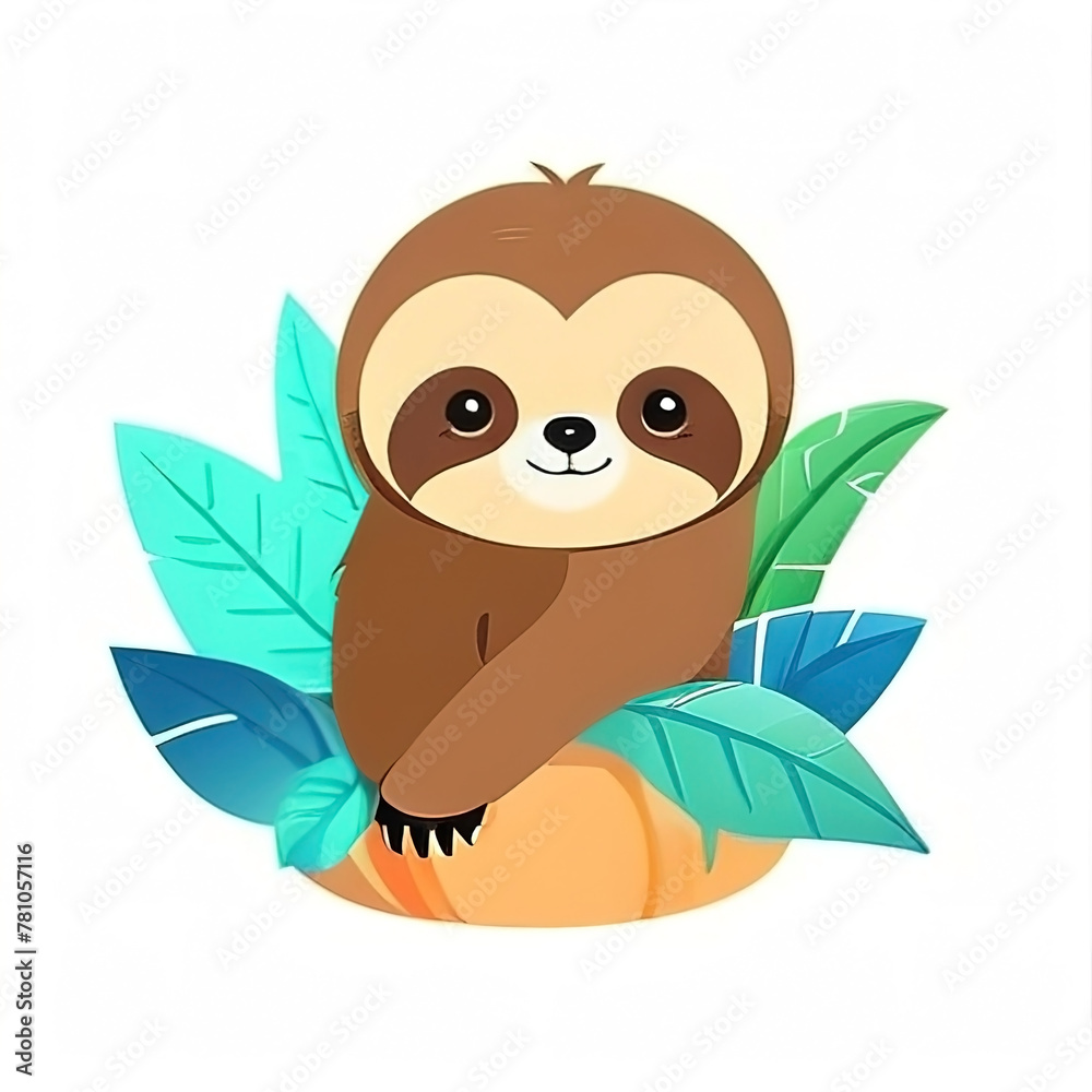 Obraz premium Cute sloth, vector illustration, watercolor painting. Isolated on white background.